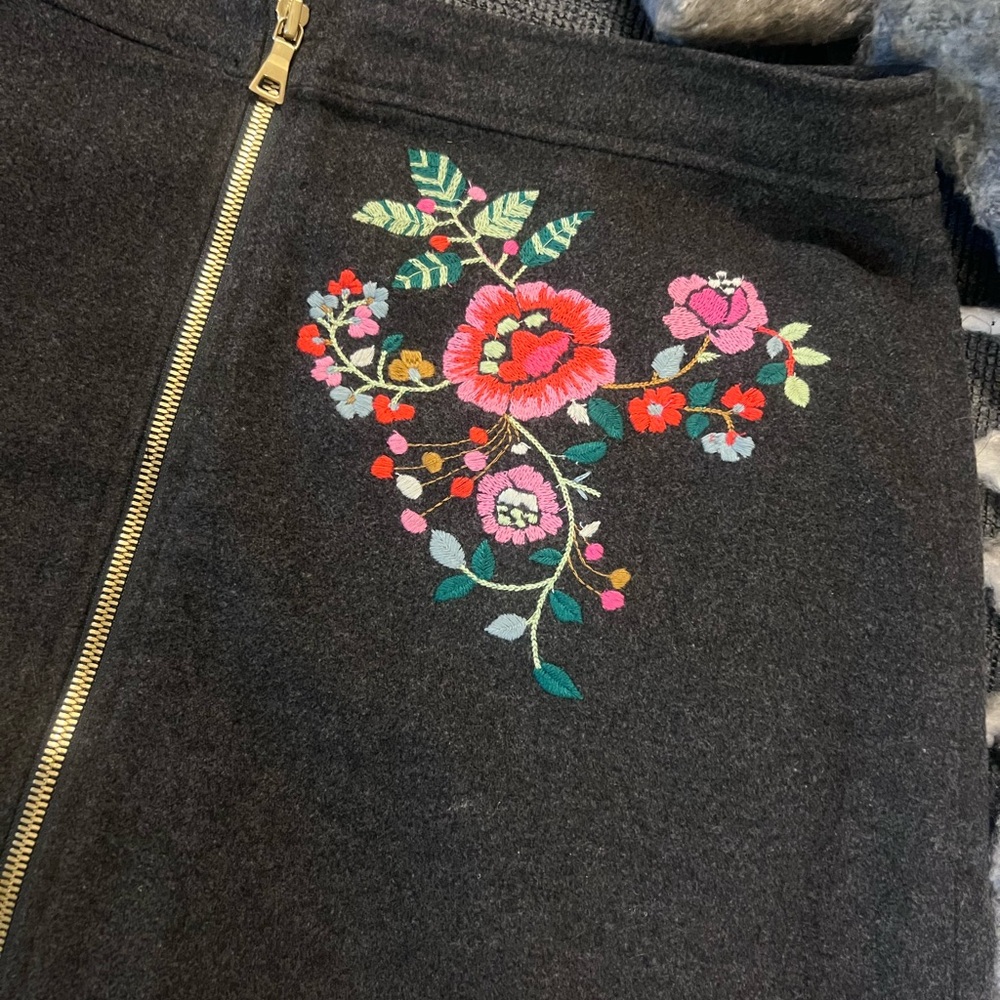 LOFT Charcoal Skirt with Colorful Floral Design